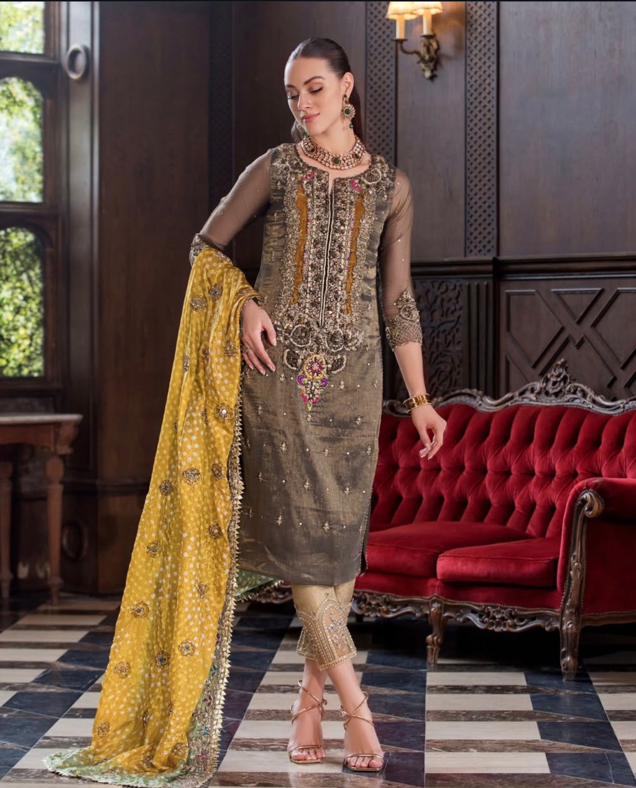 Luxury Resham Mesuri Outfit - Handcrafted kora & Dabka work