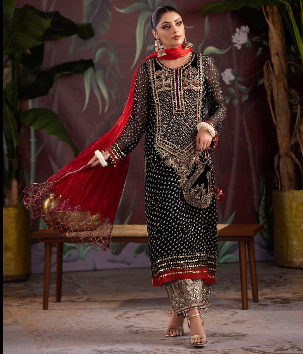Luxury Chiffon Chunri Outfit - Handmade Mukesh, Kora & Zardozi (Ready-to-Wear)