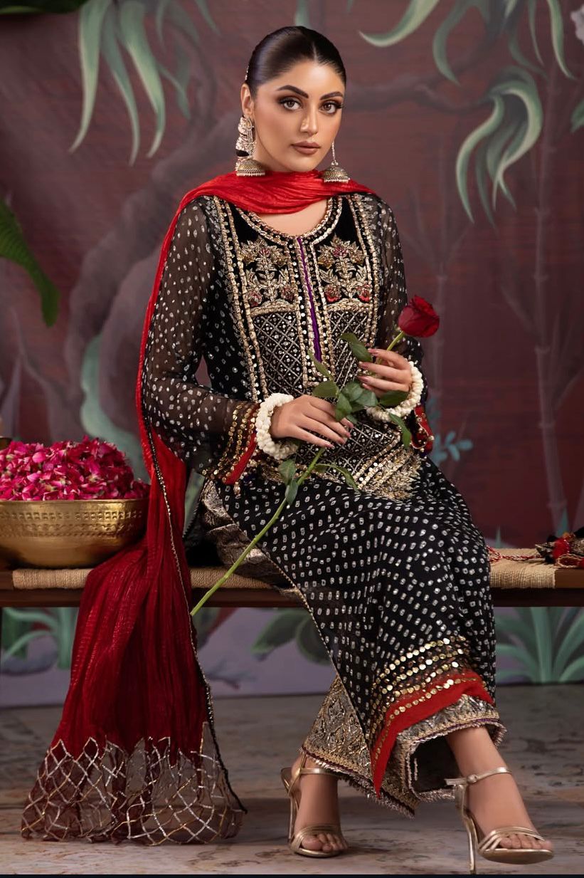 Luxury Chiffon Chunri Outfit - Handmade Mukesh, Kora & Zardozi (Ready-to-Wear)