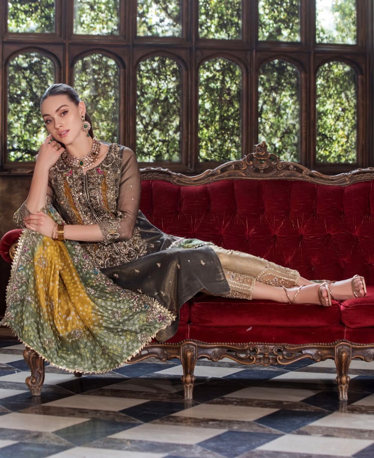 Luxury Resham Mesuri Outfit - Handcrafted kora & Dabka work