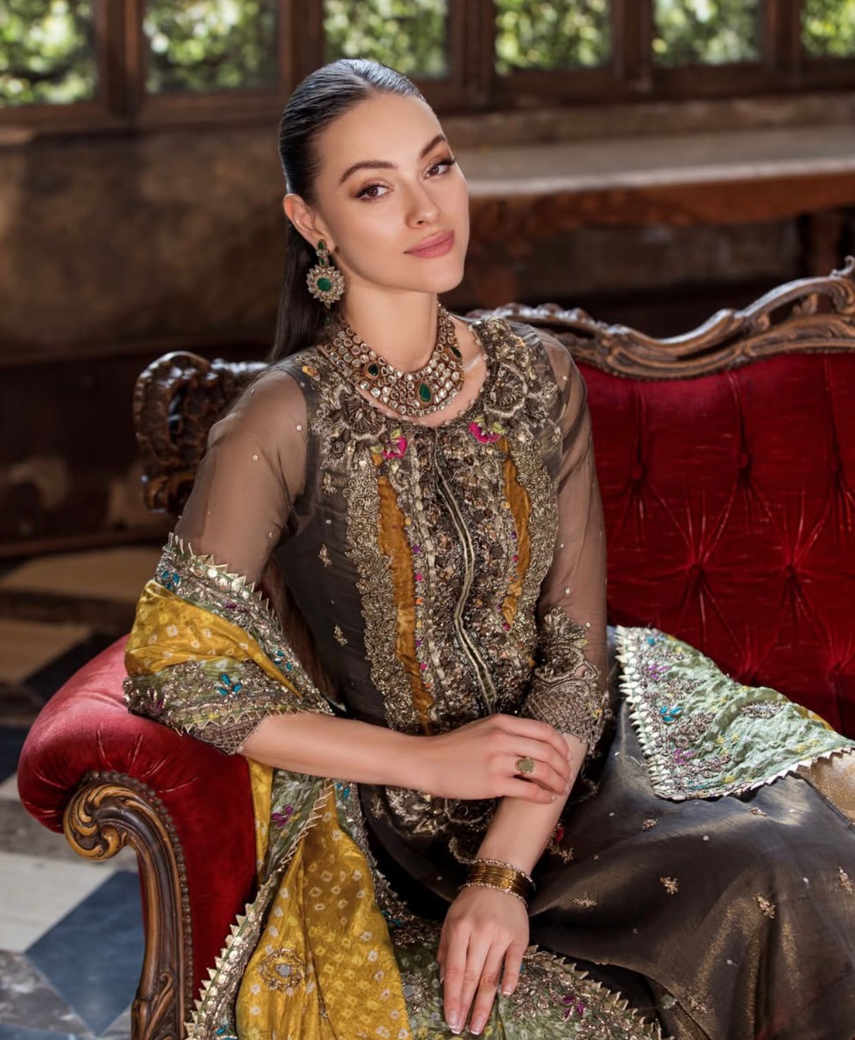 Luxury Resham Mesuri Outfit - Handcrafted kora & Dabka work